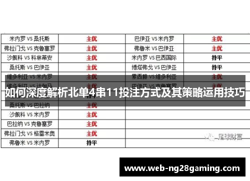 如何深度解析北单4串11投注方式及其策略运用技巧