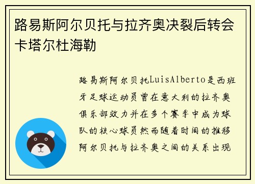 路易斯阿尔贝托与拉齐奥决裂后转会卡塔尔杜海勒